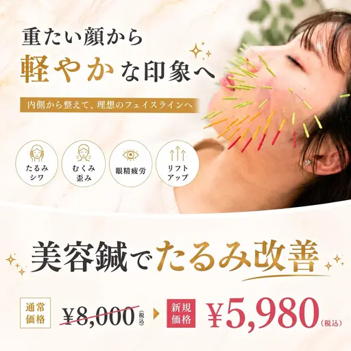 【人気No.1メニュー】美容鍼(たるみ 小顔 ほうれい線 眼精疲労 顔のむくみ リフトアップ たるみ)(60分)