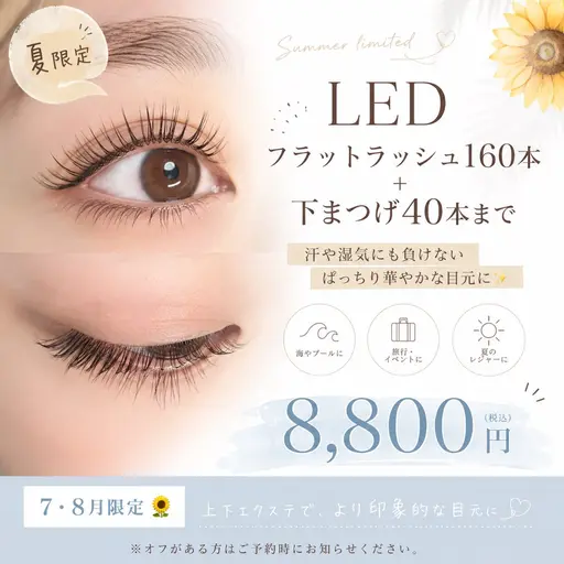 🌻7・8月限定🌻LEDフラットラッシュ160本+下まつげ40本 ¥8,800