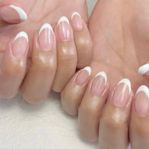🌼自爪フィルイン🌼 白フレンチ(クリアベース)💅🏻ラメライン可能