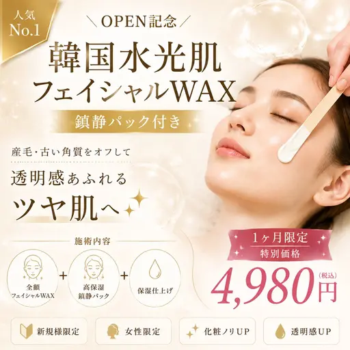 【OPEN記念】韓国水光肌フェイシャルWAX🌿鎮静パック付 ¥4,980