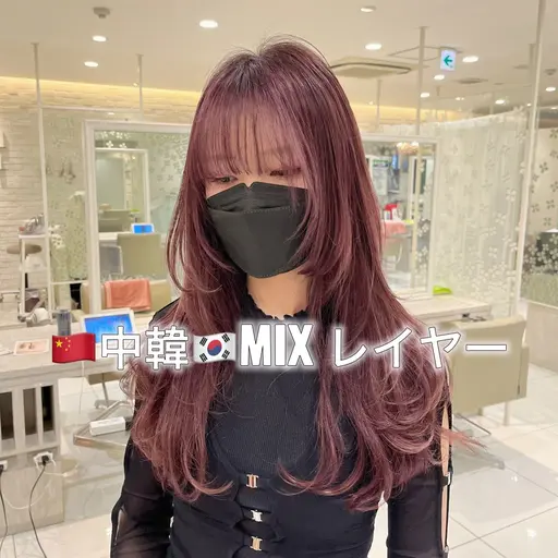 【🩶人気No.1🥇🩶】中韓𝐌𝐈𝐗レイヤーカット+透明感カラー+資生堂クイックトリートメント