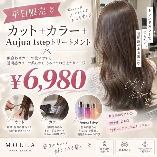 【🌷平日限定💜お得に綺麗に】カット＋カラー＋クイックトリートメント
