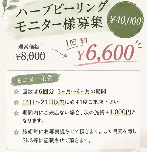 ハーブピーリンクモニター🌿75分コース×6回【毎月5名限定】