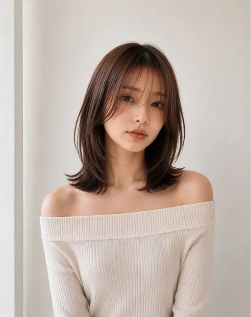 【撮影モデル】ミディアムレイヤーカット+ワンカラー鎖骨以上の長さ (18歳〜20代の方で撮影snsに使用許可の方のみ。)
