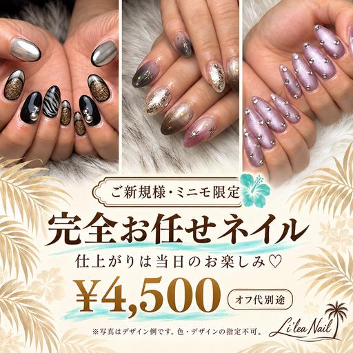 【新規・ミニモ限定】仕上がりはお楽しみ♪完全お任せネイル¥4500