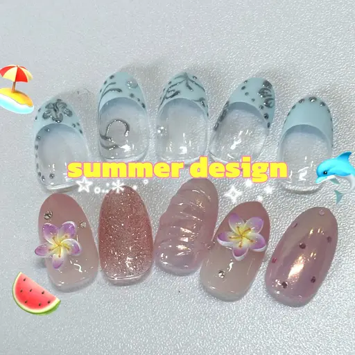 【トレンド夏design🌺🍉ぷっくりアート/ミラー/フレンチ】オフあり ウォーターケア付💧