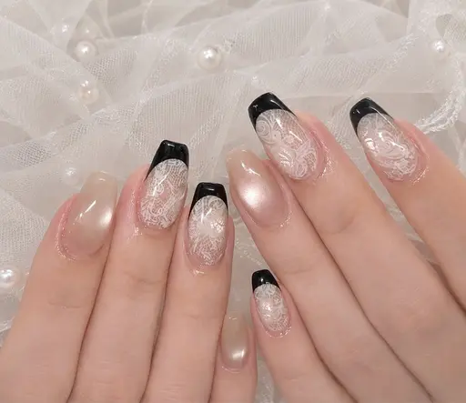 レースネイル🎀オフ無料【オフあり/なし】マグネット➕レースフレンチ1~4本まで❤️