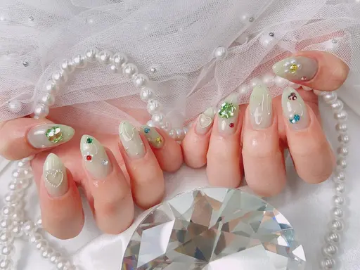 【チップ】長さだし🌷ワンカラーorラメグラ➕パーツつけ放題120分(6本まで)