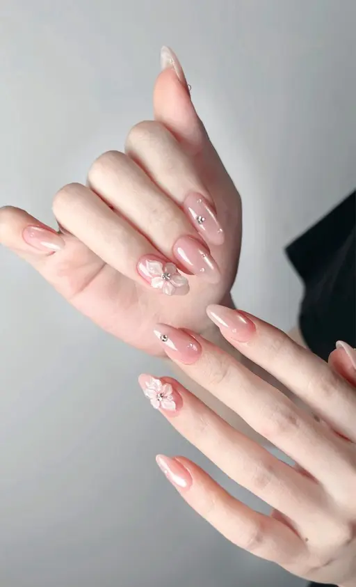 【10本長さだし】【夏·トレンド】氷花🧊·アイスフラワー·3D·シンプルデザイン(オフなし)¥13980→¥8980