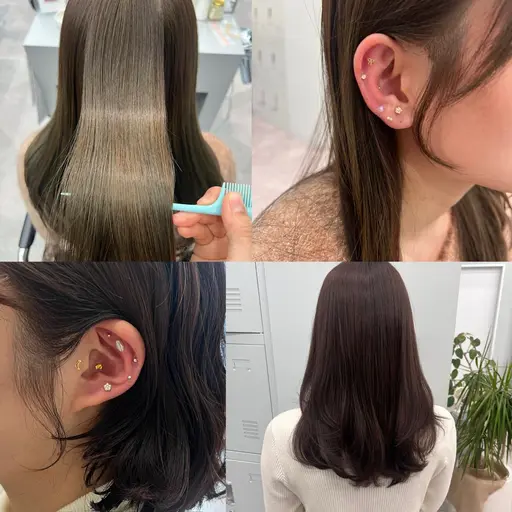 『話題の耳ツボジュエリー付』💎カット+透明感カラー+極潤トリートメント+耳ツボジュエリー10粒✨
