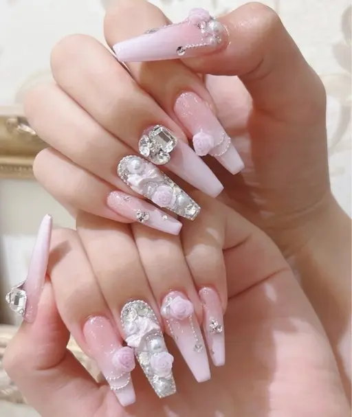 🎀チップ長さ出し10本・ワンカラー➕パーツ6個