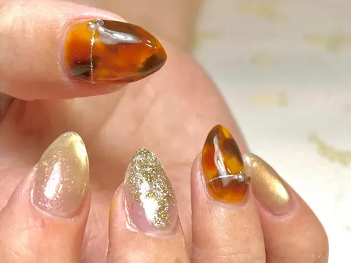 オフ込み◎【べっ甲ネイル】✖️マグネット🧲サンプル🌟片手べっ甲、片手マグ、などアレンジok😋