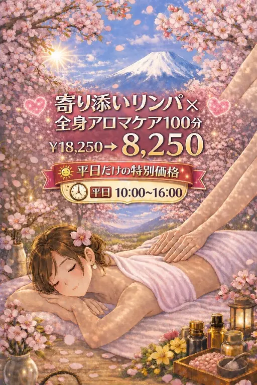 【🌄平日お昼10～16限定🌄】💖寄り添いリンパ×全身アロマ💖100分￥18,250→￥8,250