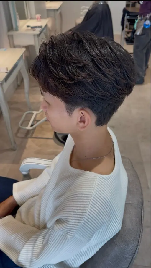 メンズカット+フェザーorニュアンス、シャドウパーマ