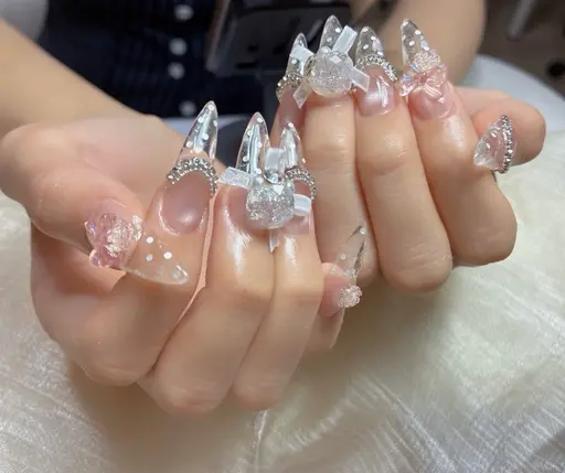 🌷【チップ長さだし】全てパーツ盛り放題💅大小ストーン、パーツ何個でもOK