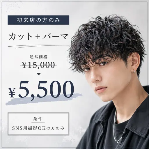 【先着1名様限定‼️】カット+メンズパーマ(種類何でも⭕️)通 常¥15000→¥5500 今池駅徒歩1分