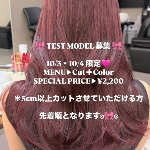 TEST MODEL募集🎀 10/3・10/4 限定🩷 Cut+Color 【予約リクエストのみ】