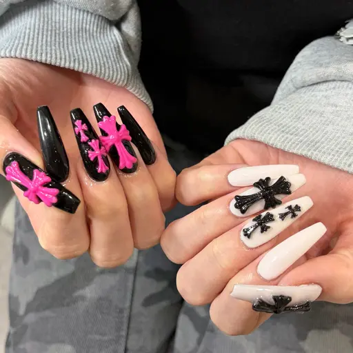 🖤【オフあり】1cm以上の長さ出し✝️ クロムパーツ+チップスカルプワンカラーコース