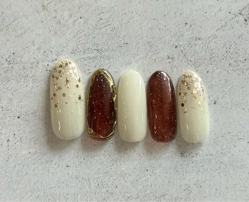 【オフなし】🍁秋ﾈｲﾙ ブラウン×ホワイト