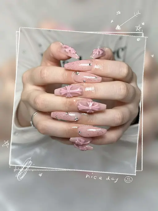 🎀チップ長さ出し10本・3Dフラワー🌸アートやり＆パーツ付け放題