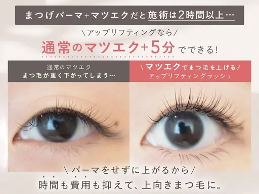 【65%OFF】まつ毛が上がるマツエク♪アップリフティング 上のみ両目100本まで（通常14300円）