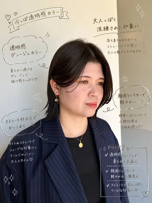 【顔似合わせ診断/透明感カラー/ブリーチなし】似合わせ顔診断付き 透明感ワンカラー＋シャンプーブロー📋