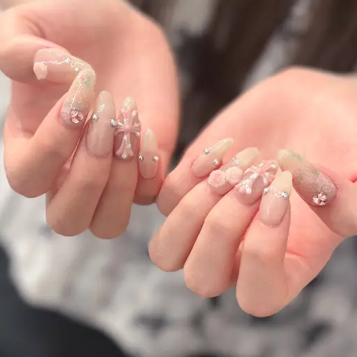 ⋆⸜人気No2⸝‍⋆自爪アート10本やり放題‎+300種類のパーツつけ放題‎𖤐オフケア込 ￥10500→￥10000