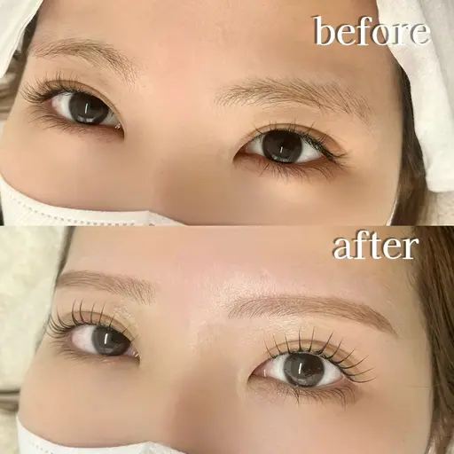 [大人気]まつ毛パーマ＋眉毛ワックス(間引き、メイク込)¥11800→9800