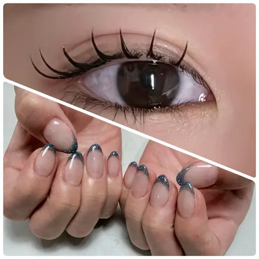 マツエク（フラットラッシュ100本）+ネイル同時施術🫧カラグラorフレンチ（オフなし）💫ワンカラーベース+500円