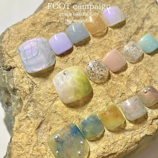 GW特別企画🎀🫧【定額art×ちゅるんワンカラー♡フットネイル】オフ+1100円・自爪育成ケア付