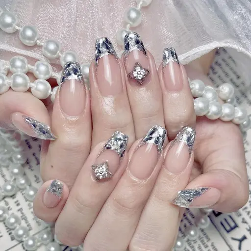 🐰大人気ガラスフレンチ/ミラーフレンチ/ミラーグラデーション6980【初回ジェルオフ無料ケア込み】【パラジェルあり】