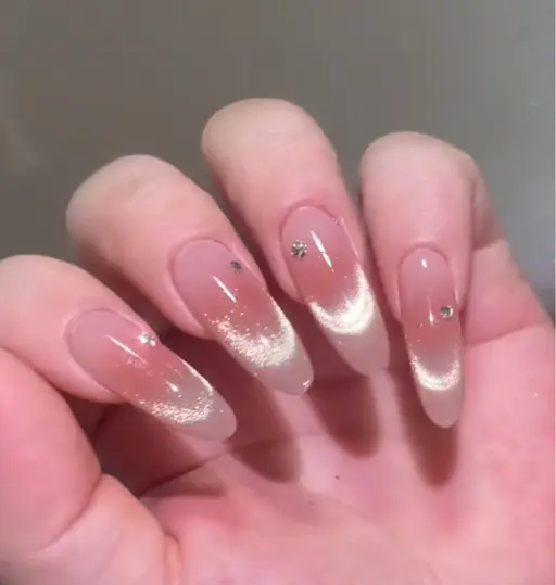 【チップ長さ出し付き】✨ マグネット+チークネイル(ベースカラー込み)🎀小ストーン10粒or大ストーン2粒付き