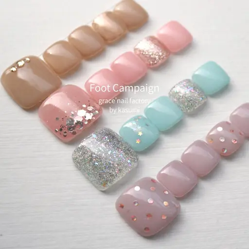 〈5月限定・フットネイル🩰💕〉定額art◇大人designプレート✨（自爪育成ケア込み・オフ＋1100円）