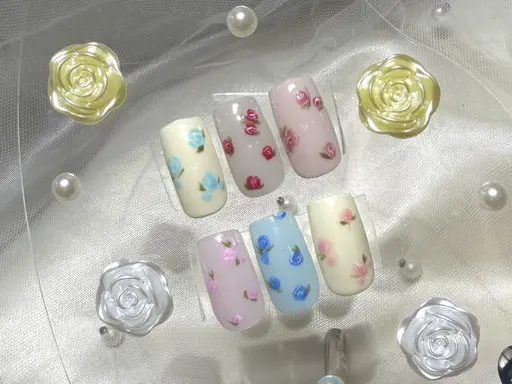 期間限定✨ワンカラー×2本バラdesign nail🌹🎀オフありorオフ無し
