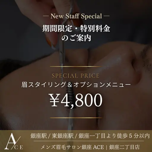 【期間限定・オプション無料】メンズ眉スタイリング+選べる1オプション(毛穴ケア or 鼻毛WAX)