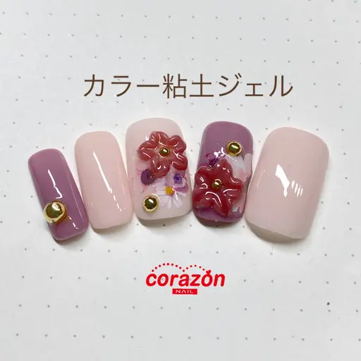 〈ミニモ学割〉ネイルアートモデル【カラー粘土ジェル】コース※来店時のオフ無料※ケア込※¥5400