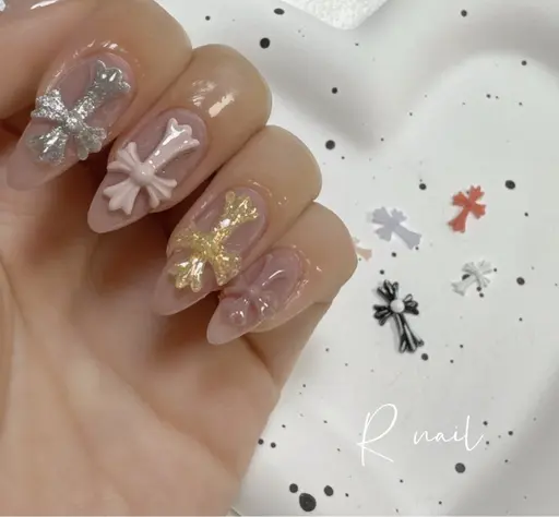 sns人気 クロムネイル ワンカラー +手作りクロムパーツ2個 オフ、ケア込み120分