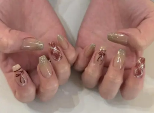 🎀HAND🎀 オフなし【チェック＆リボンガーリーデザイン】カラーチェンジOK