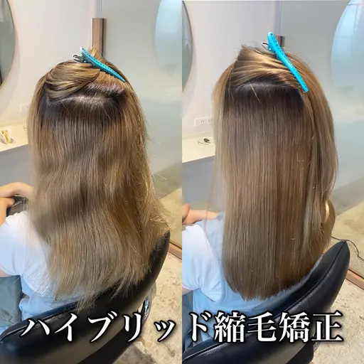 平日限定💫【1月限定クーポン】ブリーチ毛も可能◎ハイブリッド酸性縮毛矯正+カット+リンケージ4stepトリートメント