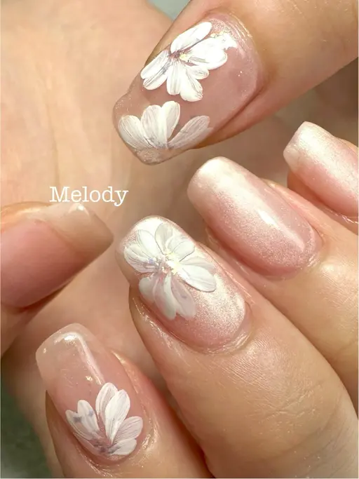 👸🏼人気No.1【初回・ハンド】マグネットネイル×フラワーアート4本 オフィス♡ブライダル