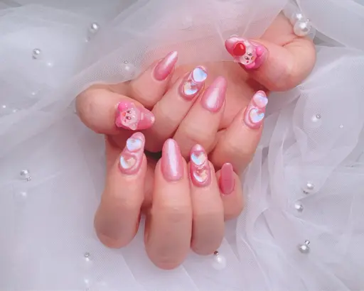 【人気120分デザイン】¥6000★jr.ネイリスト★ワンカラー／ラメ+パーツ10個