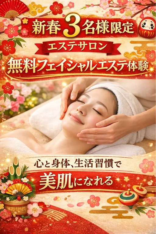 【新春３名様限定】プロの手でお顔の凝りケア！フェイシャルエステ体験