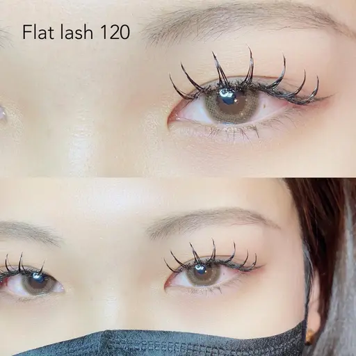 【フラットラッシュ120本4400円】LEDエクステ変更＋1100円/カラー変更可/オフ.コーティング込/lカールあり