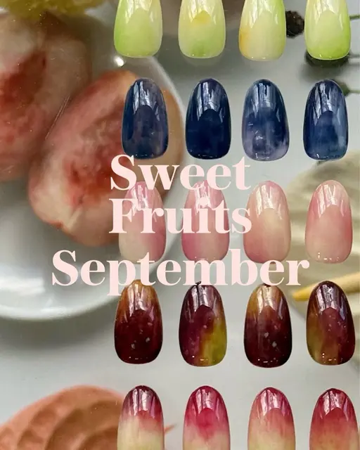 【オフなし】🍇🥭9月限定フルーツネイル🫐🍑本物みたいにみずみずしいフルーツネイル🌈ジューシーで可愛い🤍
