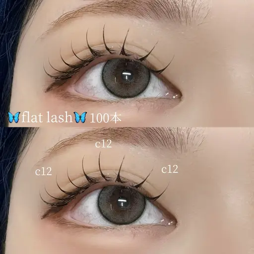 🌟当日限定🌟【マツエク】フラットラッシュ100本(オフ込み)🎀➕美容コーティング付き🩵束感仕上げ🩵
