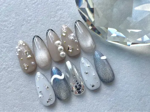 (オフ無し限定☃︎🩵𓂃 𓈒)10本長さだし+パーツ、アートし放題👀✨