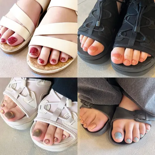 ꒰フット꒱ ワンカラー(オフあり)ホットタオルで甘皮ケア♪フラッシュ・ラメ◎/フットバスに変更+¥880/試し塗り◎