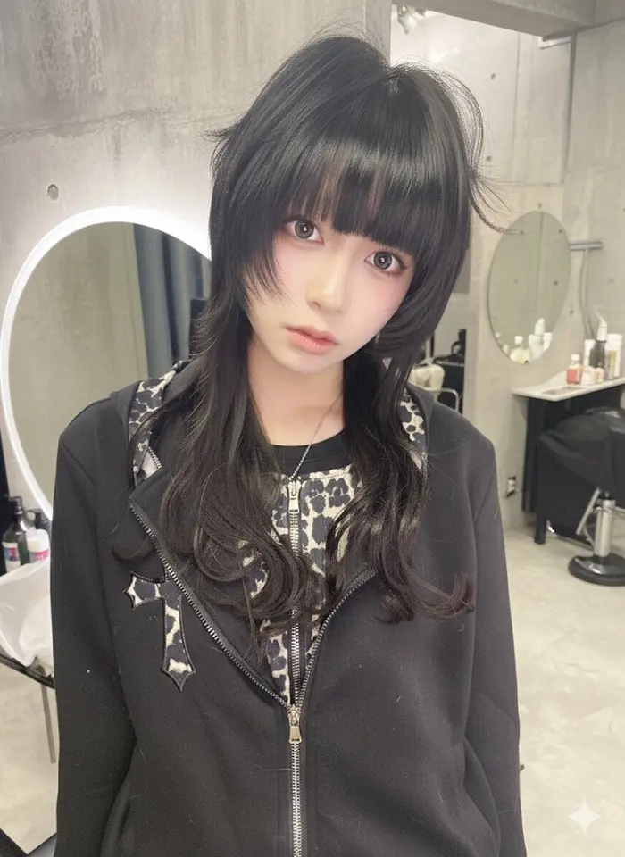 ヘアスタイル・髪型カタログ「シールエクステ40枚付けたロングウルフ