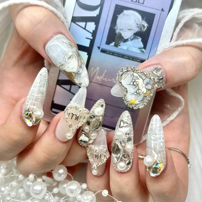 ネイルデザイン・アートカタログ「お持ち込みパーツ有り ハート枠¥1100