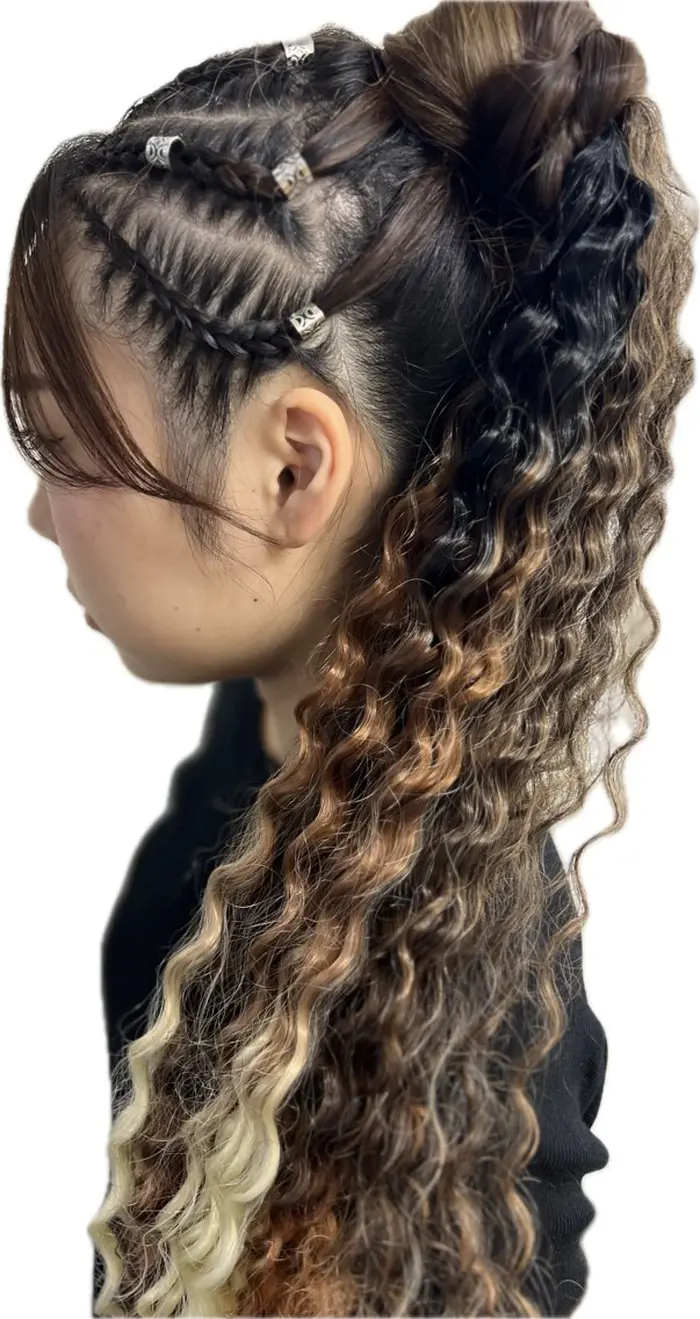 体育祭ヘアセット＃コーンロウハーフ6本＃ファイバーエクステ玉ねぎ